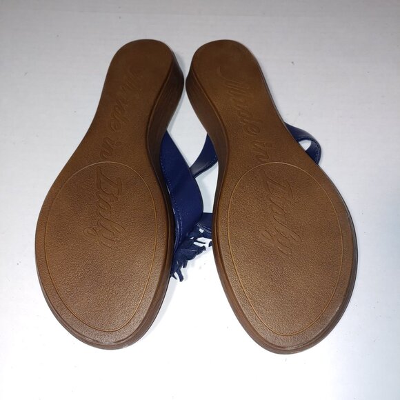 Toscanella Leather Embellished Leather Thong Fringed Sandals Sz 9 1/2 Navy Blue - Picture 7 of 8